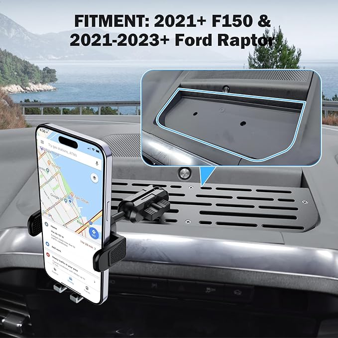 Metal Phone Mount for 2021-2024 Ford F-150 and 2021-2023 Ford Raptor Shakeproof Dash Mount Holder Cool Ford Accessory