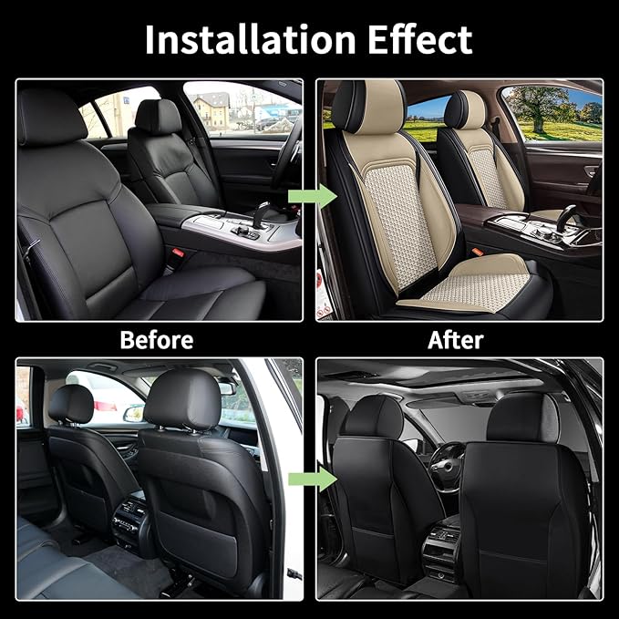 Car Seat Covers Front Seats for Nissan Murano 2011-2025 2026 - Breathable Cooling Ice Silk Leather Seat Cover - 2 Seats Vehicle Seat Cushion Protector Auto Accessories (Black&Beige)