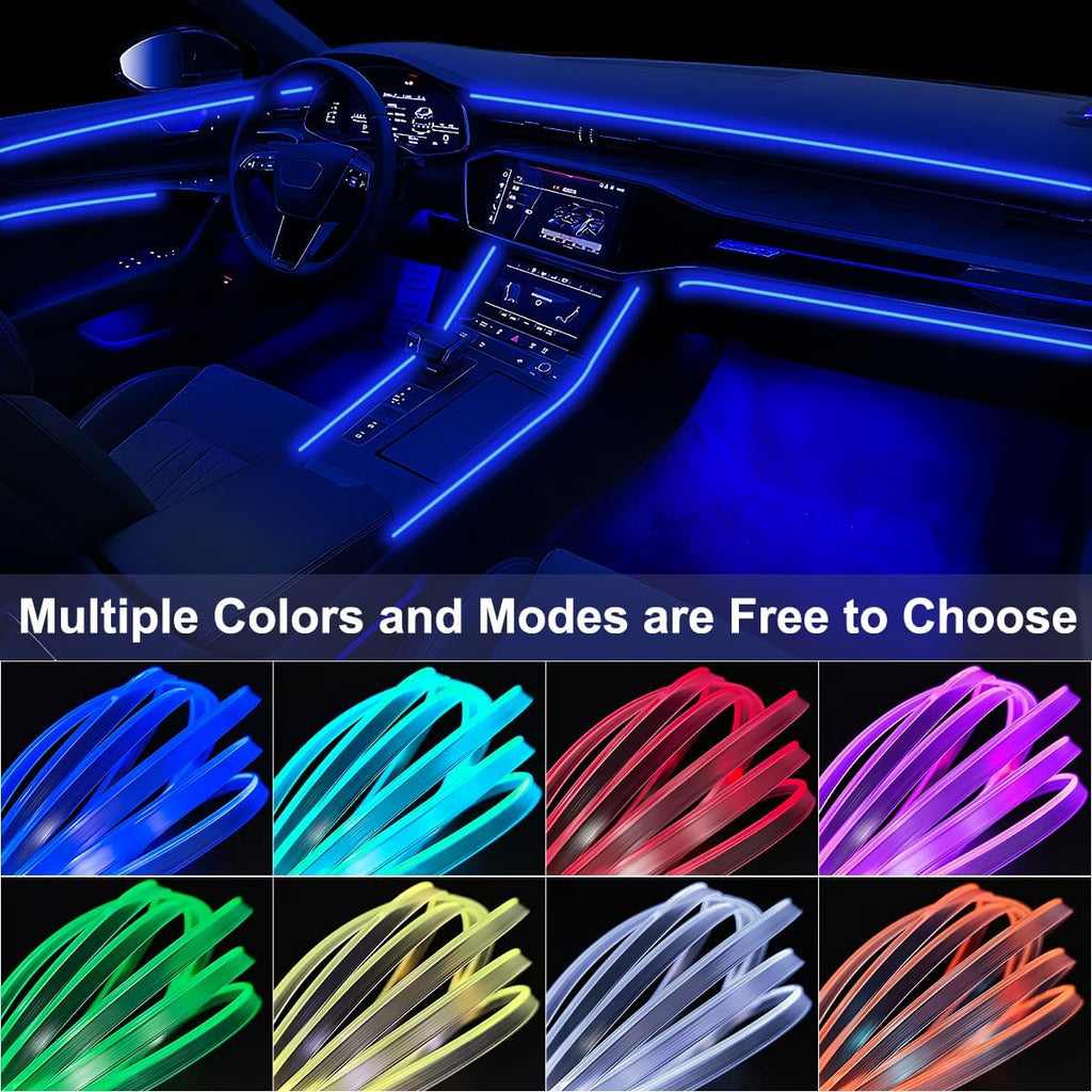 Interior Car Lights with Wireless APP & Remote Control, 9 in 1 RGB Car Ambient Lighting Kit with 4 Under Dash Lights & 5 Fiber Optic LED Strips, Sync to Music Inside Car Accessories