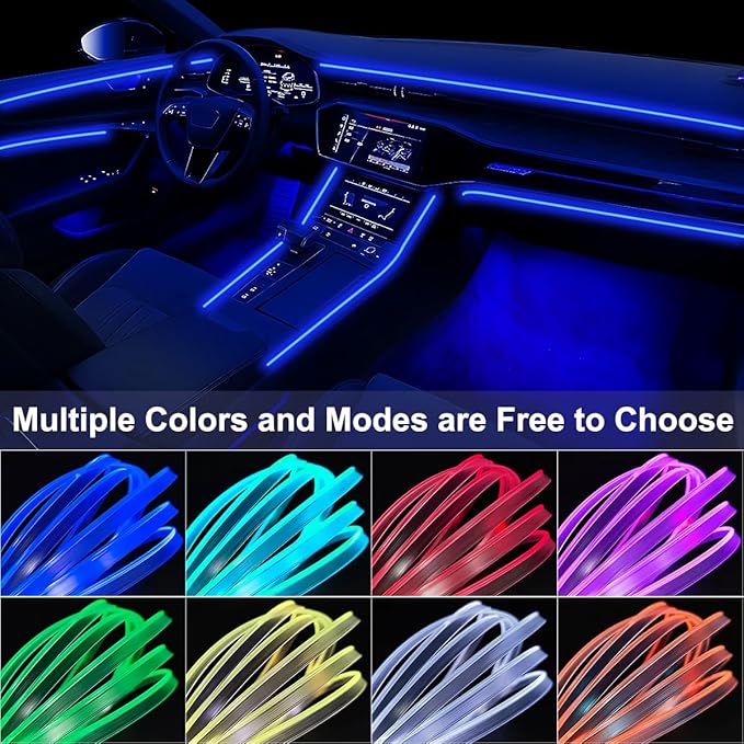 Interior Car Lights, 9 in 1 Car LED Strip with Wireless APP/RF Remote/Button Control, 16 Million Colors Ambient Lighting Kit with 5 Fiber Optic LED Strips & 4 Under Dash Lights