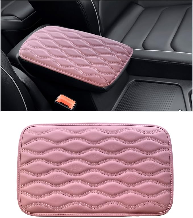 Car Center Console Pad, Waterproof Auto Armrest Seat Box Cover, PU Leather Arm Rest Protector Cushion Pad, Universal Vehicle Interior Protection Accessories for Car SUV (Pink)