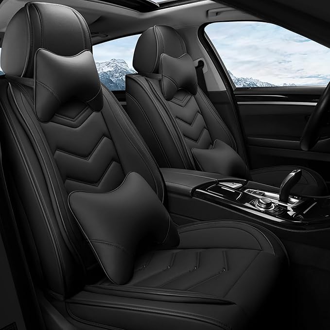 Car Seat Covers Fit for Toyota rav4 2000-2026, Stylish Sport Seat Covers, Waterproof Wear-Resistant Premium Nappa Leather Car Seat Cover.(2 Pcs Front with Pillow/Pure Black)