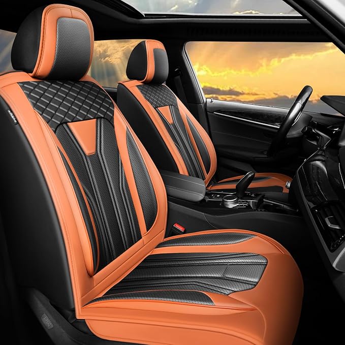 Fit Accord Car Seat Covers Premium Leather for Honda Accord 2012-2025 2026. Waterproof， Breathable, Scratch-Resistant & All-Weather Seat Cushion Protector（Full Set,Orange&Black