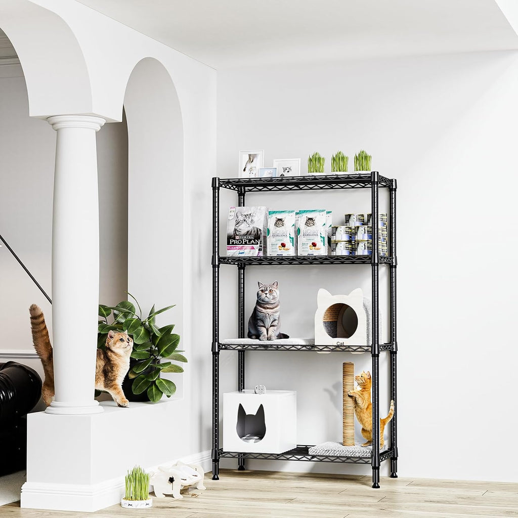 1000 lbs 4 Tier Shelf Metal Storage Shelves Shelving Wire Rack Heavy Duty Closet Organizers for Garage Kitchen Bathroom Laundry Black 13.8" D x 35.4" W x 59.5" H