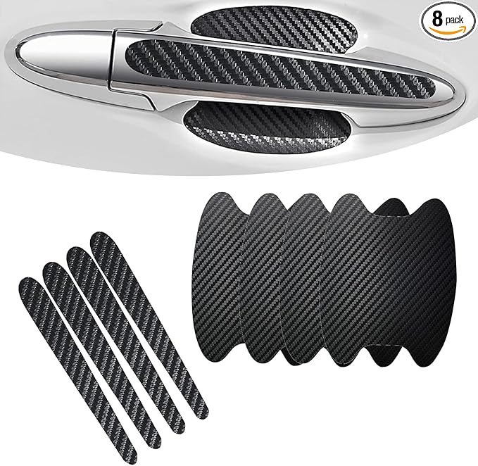 MLY 8 PCS Car Door Handle Protector, Carbon Fiber 3D Traceless Door Scratch Protector, Anti-Scratch Handle Bowl Covers Sticker, Universal for Most Vehicles (Black)