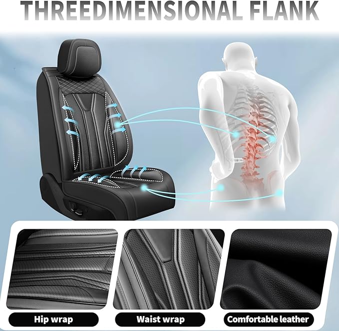 Fit Murano Car Seat Covers Compatible with Nissan Murano 2004-2025 2026 - Full Set Premium Leather， Waterproof Breathable， All-Weather Seat Cushion Protecto&Airbag Compatible （All Black