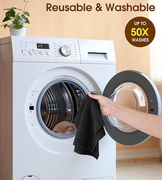 KitchLife Microfiber Cleaning Cloth Roll, 100 Pack - Tear-Away Microfiber Paper Towels, Lint-Free, Reusable, Washable for Kitchen, Car, Dishes, and Sensitive Surfaces (Black)