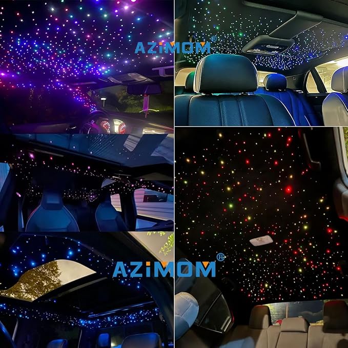 AZIMOM 4Port 36W Twinkle Mixed860pcs 13.1ft Fiber Optic Starlight Headliner Kits 4Colors Light Source Sound Activated Remote APP Control Home Indoor Ceiling Car Headliner Decoration