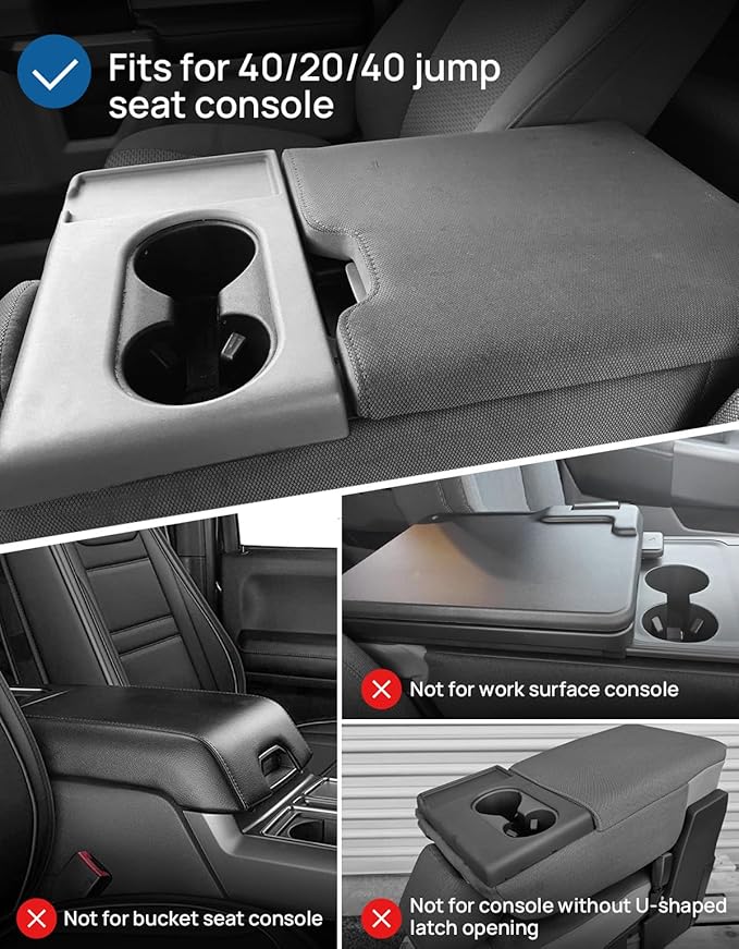 JOYTUTUS Center Console Cover Compatible with 2015-2026 Ford F150, 2017-2026 F250 F350 F450 with 40/20/40 Jump Seat, Leather Armrest Cover Center Console Cushion with Side Pockets (Jump Seat Only)