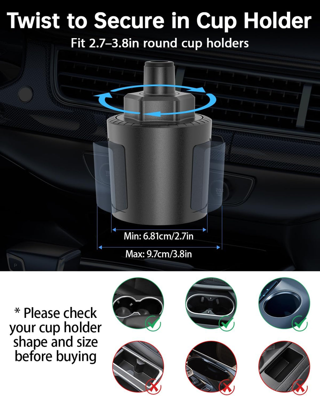 12V Car fan, 3-Speed Portable Vehicle Fan for Front Seat, Cigarette Lighter Powered with Car Charger, Mounted in Cup Holder, 360° Rotation, Car Necessities for Dog/SUV/RV/Truck/Van