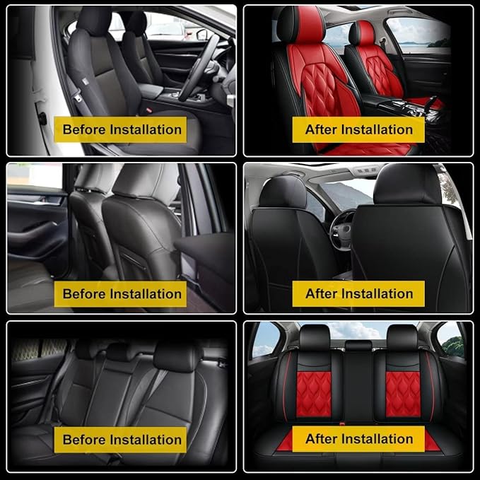 AOMSAZTO Car Seat Covers,Full Set 5 Seats Custom Fit for Acura RDX 2008-2026,Leather Carseat Automotive Cushion Covers Seat Protector,Airbag Compatible Waterproof Black&Red