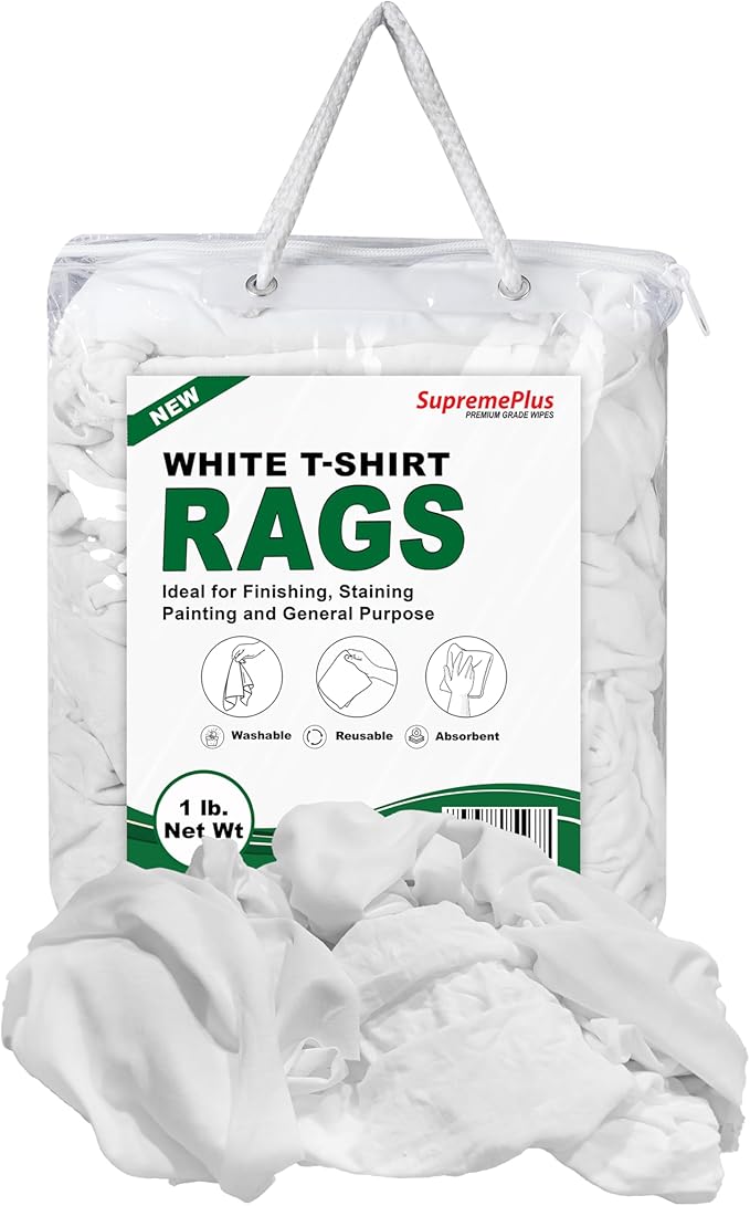 Premium White T-Shirt Cleaning Rags (1 lb. Bag) – White Cotton Rags for Cleaning, Staining, Painting, Oil, Grease & Dust Removal – Shop rag Bulk for Multipurpose use