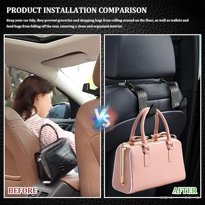 4PCS Car Seat Headrest Hook, Plastic Auto Back Seat Hanger Hooks, Multi-functional Stylish Seat Hooks, Universal Car Interior Headrest Hanger Storage Accessories for Purse Coats Handbag (Black)
