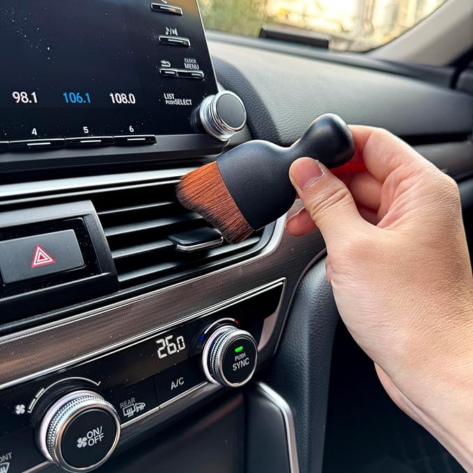 Car Detailing Brush, Soft Bristle Cleaning Brush, Scratch-Free Auto Duster Tool for Dashboard, Air Vents, Leather & Interior Cleaning (Black&Dark Brown)