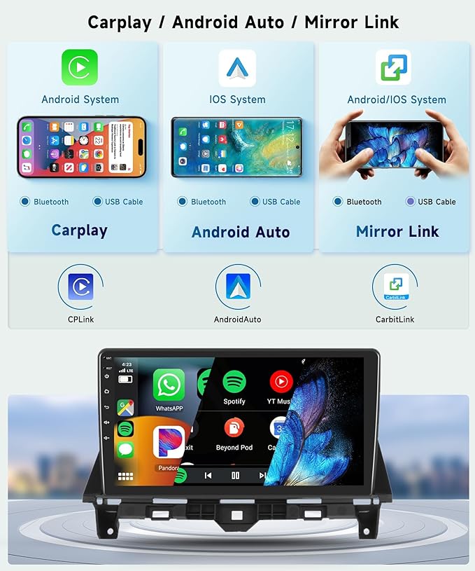 8 CORE 4G+64G Car Radio Stereo for Honda Accord 2008-2013 with Wireless CarPlay/Android Auto, 10.1 inch 1280 * 720P IPS Touch Screen Android 13 GPS WiFi Bluetooth 32-Band DSP SWC HD Camera