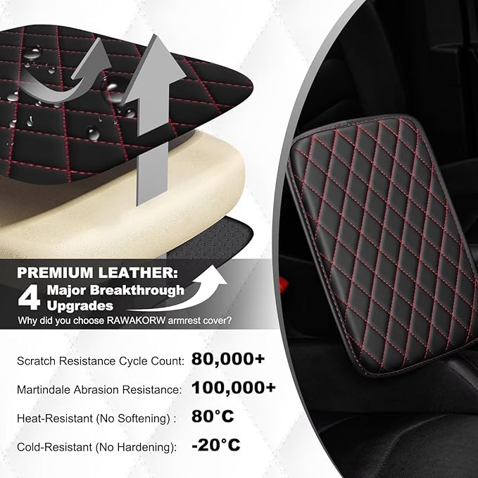 Upgraded Car Center Console Cover Fit for Corolla Cross Faux Leather Car Armrest Cover Cushion with 2 Storage Bags,Car Armrest Storage Box Interior Accessories(Black&Redline)