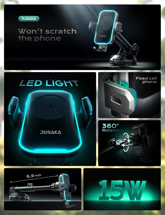 Wireless Car Charger,15W Fast Charging Auto Clamping Phone Holders for Your Car Compatible with iPhone 16/15/14/13, for Samsung Galaxy S24 Ultra S23 S22 S21, S20, S10+ (Black)