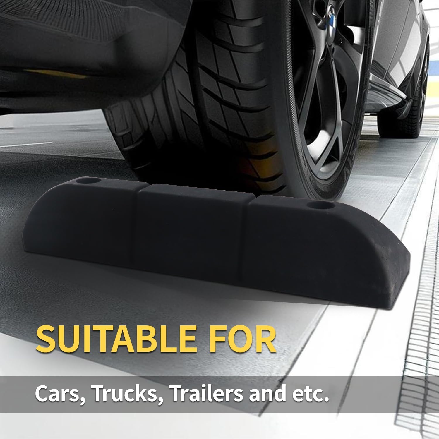 Parking Stopper for Garage Parking Aid 4 Pack Block, Car Truck Curb Floor Parking Lot Wheel Tire Stops Bumpers with Bolt Installation, Rubber Vehicles Aid Gadgets