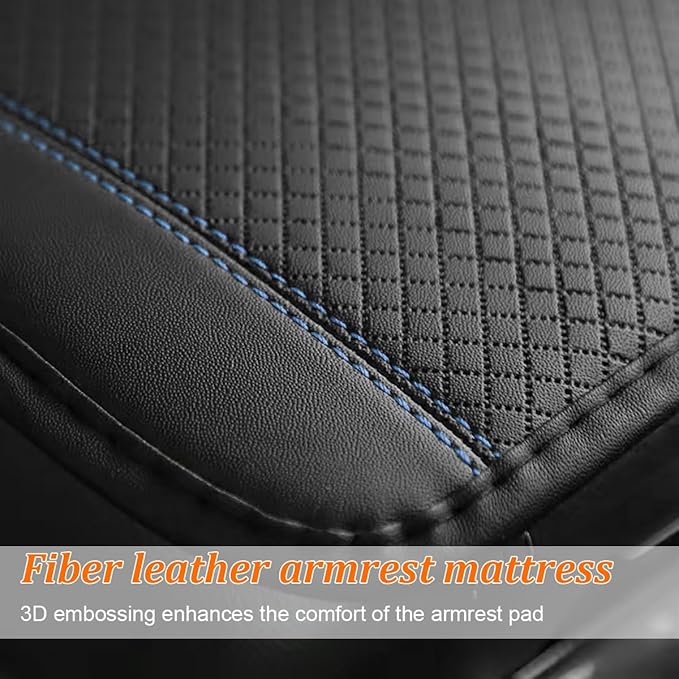 Car Center Console Cover, PU Leather Vehicle Armrest Seat Box Cover Protector, Comfortable Automotive Interior Arm Rest Cushion Pad Accessories, Universal for SUV Sedan Truck (Black/Blue)