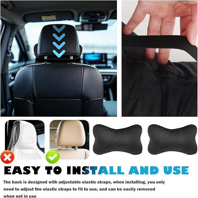 2PCS Car Headrest Pillow Soft & Comfortable,Breathable Car Neck Pillow for Neck Support & Relieve Driving Fatigue,All-Season Necks Pillows for Cars Interior Accessories