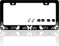 Black White Butterfly License Plate Frame Funny Butterflies License Plate Holder for Front or Rear Car Tags Reusable Durable Stainless Steel Car Decoration with Screws 6.3 X 12.2 Inch for Men Women