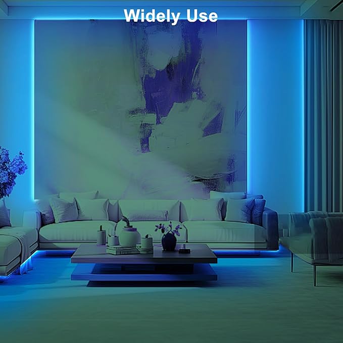 Tatazone 16.4ft Ice Blue COB Led Strip Lights with RF Remote, Dimmable Bright Adhesive Indoor Led COB Light Strip for Cabinet, Painting, Room, Bed