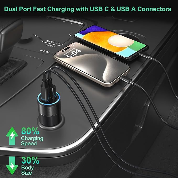 6 Pack USB C Car Charger, Bangfun 36W Dual 12V USB-C & USB-A Car Charger Multi Port QC+PD 3.0 Fast Charging Cigarette Lighter Adapter Phone Plug for iPhone 17 16 15 14 13 12 Pro Galaxy Pixel Android