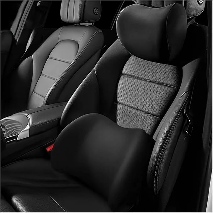 Memory Foam Car Neck Pillow & Waist Cushion - Soft fit for Seat Headrest & Lumbar Support for Comfort(Hb-Black Waist 1PC)