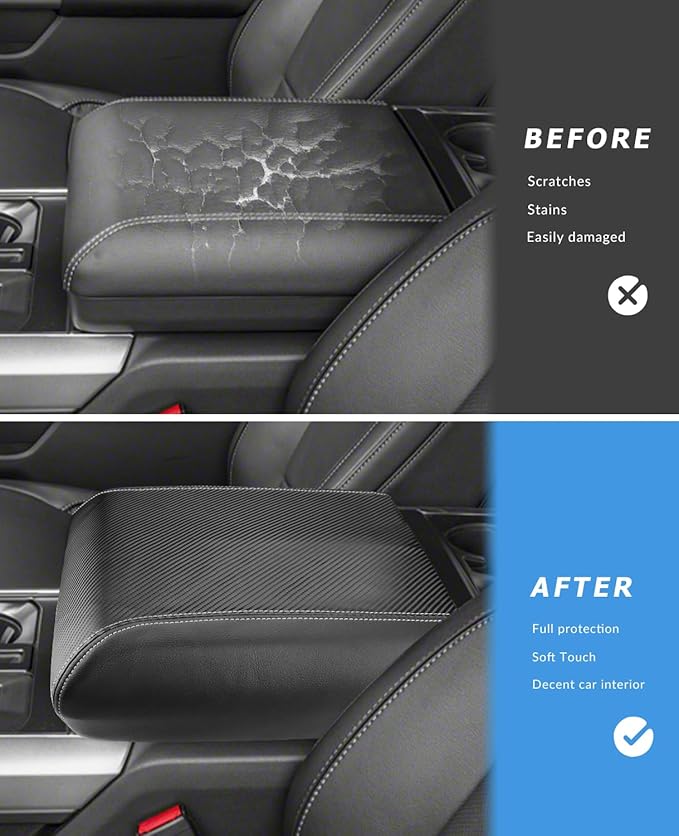 INTGET Center Console Cover for 2025 2026 Ford F150 Accessories Interior 2021 2022 2023 2024 Car Middle Arm Rest Armrest Lid Seat Cover Protector Elbow Cushion Pad (Carbon Fiber Texture, 2021-2026)