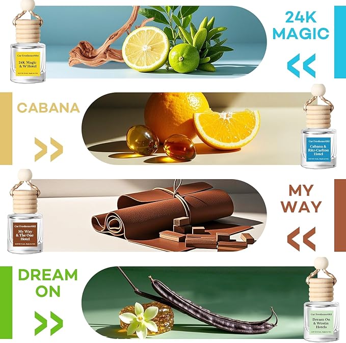C Classy Hanging Car Air Freshener 4 Pack, Hotel Scent Essential Oil Diffuser, Long-Lasting Fragrance, Cute Glass Bottle Car Accessories for Women&Men, Made in USA