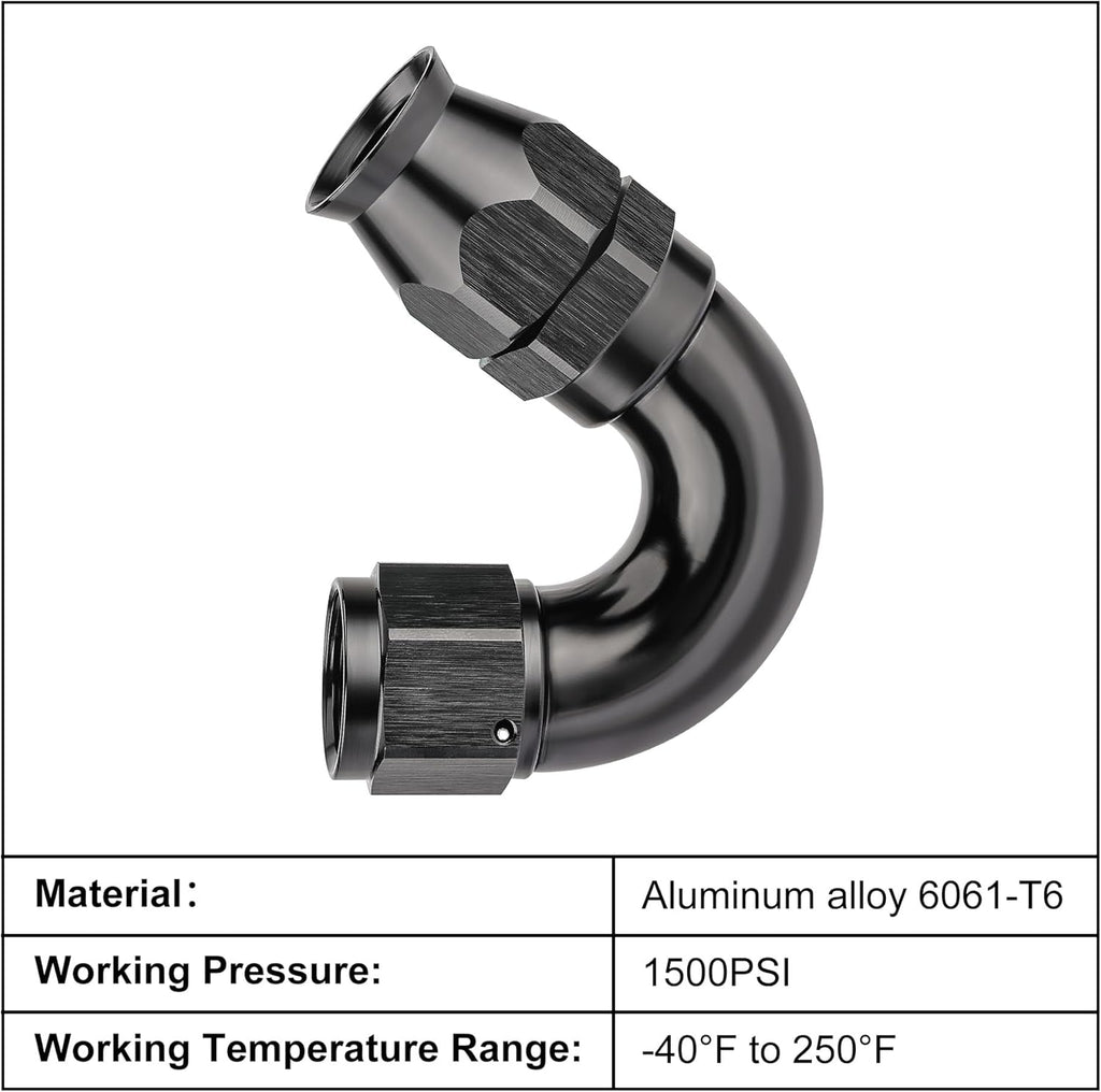 EVIL ENERGY 6AN 150 Degree PTFE One Piece Full Flow End Hose Fitting Aluminum Black