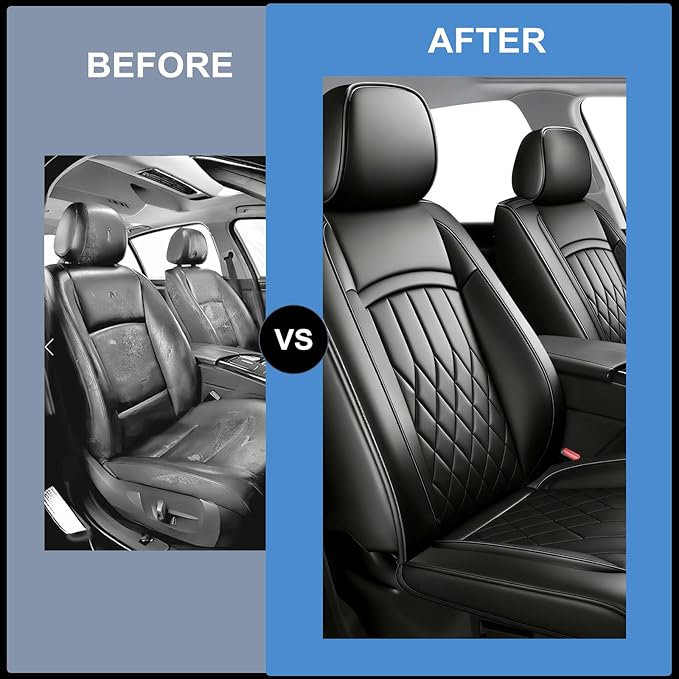 Fit Elantra Car Seat Covers for Hyundai Elantra 2017-2025 2026 - Premium Leather, Waterproof, All-Weather, Airbag Compatible, Anti-Slip, Breathable, Seat Protectors, Full Set, Black