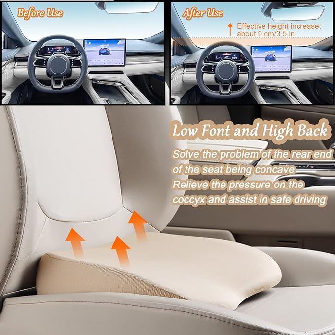 2 in 1 Wedge Car Cushions for Driving - Adult Booster Seat for Car to Raise Height - 3.5 Inches Memory Foam Driver Seat Cushion Lumbar Support for Car Truck Seat,Grey