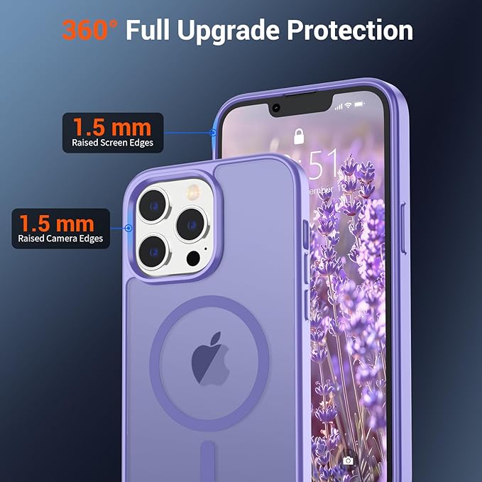 SUPFINE Magnetic for iPhone 13 Pro Case (Compatible with MagSafe) (Military Grade Drop Protection) Translucent Matte Shockproof with Anti-Fingerprint Phone Case,Purple