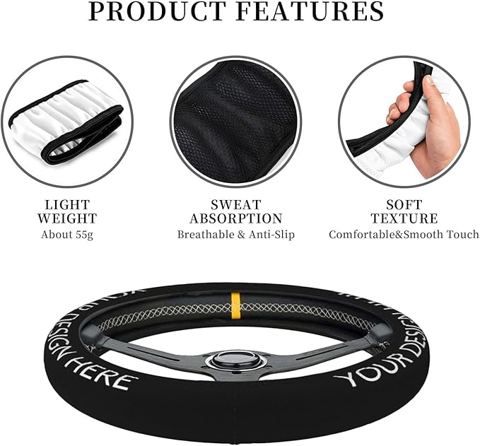 Custom Stretchy Neoprene Car Steering Wheel Cover, Add Your Own Personalized Text Logo Image Anti Slip and Sweat Absorption Universal Fit Vehicle, SUV, Trucks