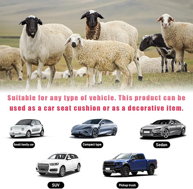 Sheepskin Car Seat Cushion, Comfortable Soft Fur Wool Auto Front Seat Cover, Vehicle Seat Protector Pad for Warm Winter Office Chair, Universal Decor Car Accessories (Wine Red)