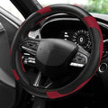 15" Car Steering Wheel Cover, Carbon Fiber Leather Stitching Elastic Steering Wheel Protector, Anti-Slip/Breathable/Durable/Soft, Interior Accessories for Most Cars (Carbon Fiber Black +Wine Red)
