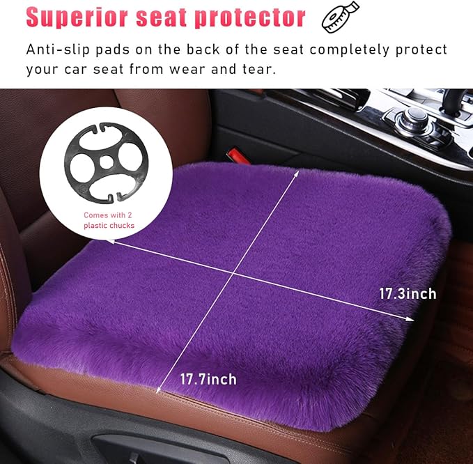 Sheepskin Car Seat Cushion, Comfortable Soft Fur Wool Auto Front Seat Cover, Vehicle Seat Protector Pad for Warm Winter Office Chair, Universal Decor Car Accessories (Purple)