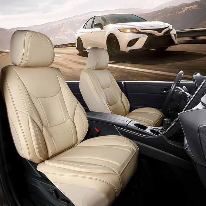 Coverland Custom Fit Car Seat Covers for Car Compatible with [Tesla Model 3, Model S, Model S Bucket Seats] Premium Waterproof Non-Slip Interior Seat Protector [Front Beige - Size Chart A25]