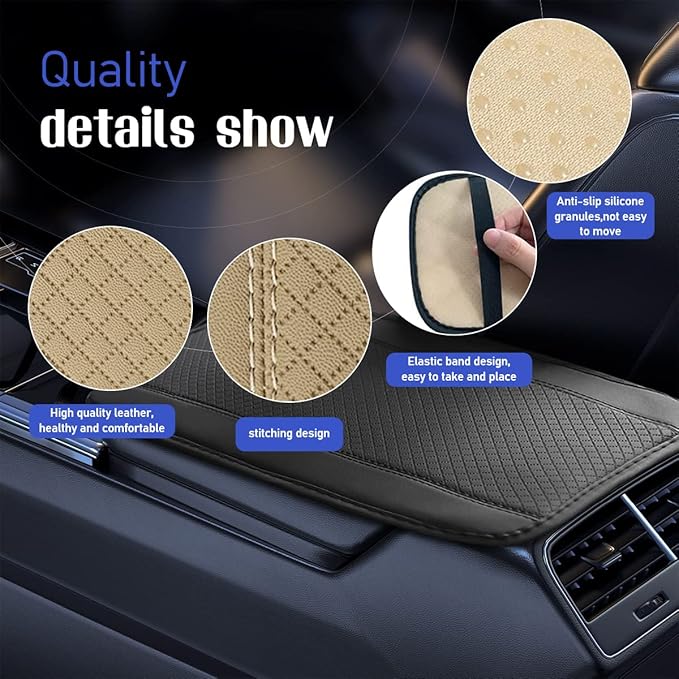 Ziciner Leather Car Center Console Armrest Pad, PU Waterproof Auto Seat Box Cover Protector, Hand Rest Cushion Protection Pad, Vehicles Interior Accessories Universal for Car,SUV (Beige)