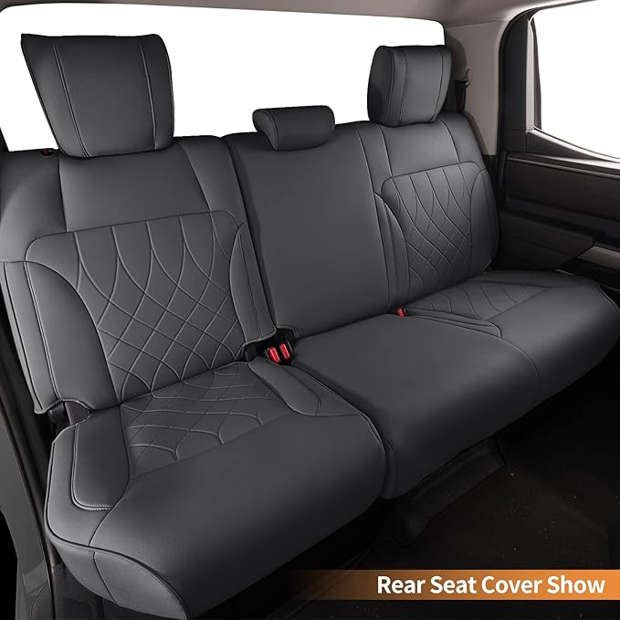 AOMSAZTO Custom Fit for 2022-2024 2025 Toyota Tundra Car Seat Covers CrewMax&Double Cab,Full Set Faux Leather for Toyota Tundra Truck Pickup Seat Covers Darkgrey