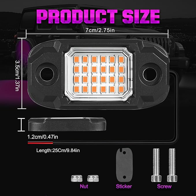 12Pods LED Rock Lights Purple 24led Chips Waterproof Neon Underglow Lighting Kit for Trucks SUV ATV Car