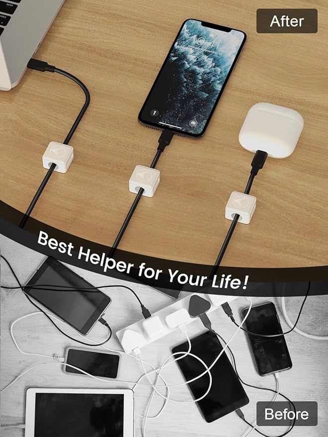 Magnetic Cord Organizer, 8 Pack Adhesive Charging Cable Clips Holder for Nightstand, Easy Secure Cord Keeper Cable Clips Wire Management for Phone, Home, Office, Desk| Universal Fit| Strong Magnet