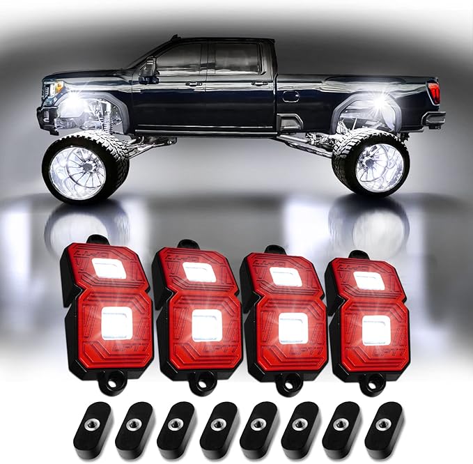 OPT7 Photon Pure White LED Magnetic Rock Lights - 4 Pods w/Magnet Mounts - Wide Angle Underglow Lighting Kit, IP68 Waterproof for Offroad Jeep RZR ATV UTV SUV - Truck Decorations