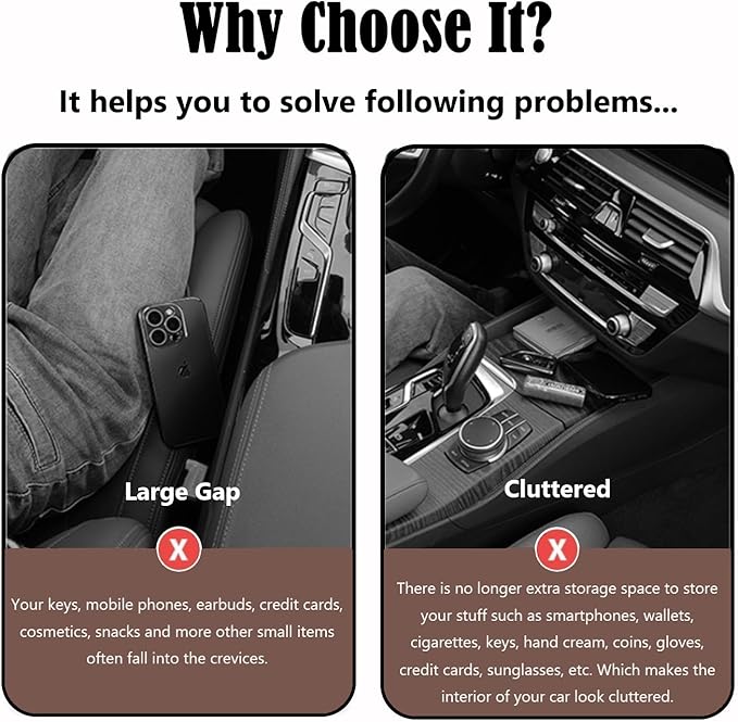 Seat Gap Storage Box for Your Car,Trucks, Auto Seat Gap Filler Organizer 2 Pack, Fill the Gap Space Between the Console and Side Seats, Universal Car Accessories Gap Storage Organizer, Brown