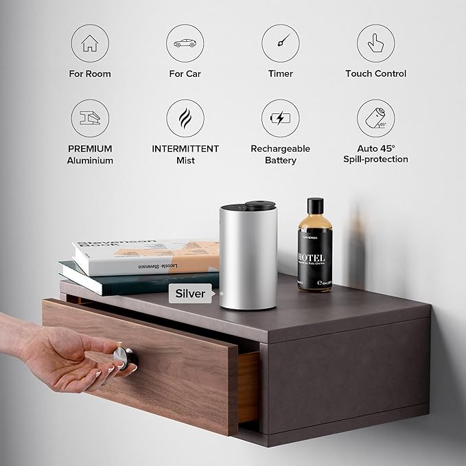Airversa Waterless Essential Oil Diffuser for Home, Rechargeable and Portable Scent Diffuser with 3 Countdown Timers & Mist Levels for Car Room Studio Office, Scenta Lux Premium Metal Gold