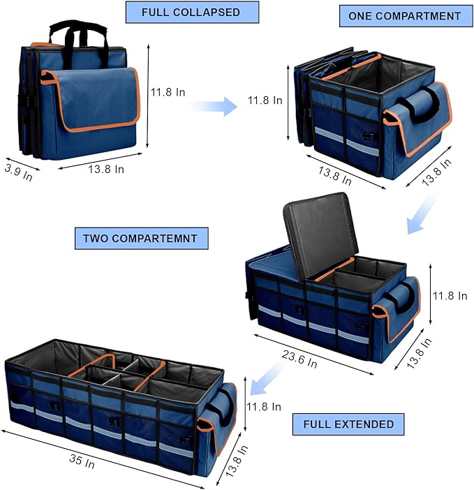 GDNasist Car Trunk Organizer and Storage with Removable Leakproof Cooler Bag, 6 Removable Dividers for Custom Space, Collapsible Trunk Storage with Non Slip Bottom, Foldable Cover for SUV, Jeep, MPVs