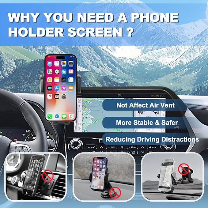 Car Phone Holder Fit for 2020-2025 Toyota Highlander Accessories Phone Mount 8-inch Screen Fixed Clip, Cell Phone Automobile Cradles Hands-Free 360 Degree Rotation Not Affect Air Vent