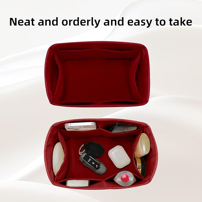 DGAZ Silk Purse Organizer Insert Fits LV Speedy 16/20/25/30/35/45 bags，Silky Smooth Bag Organizer，Luxury Handbag & Tote Shaper（Wine Red，SP20）