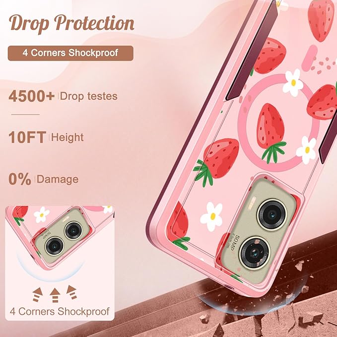 for Moto G Stylus 5G 2024 Case - Compatible with MagSafe Women Girls Cute Magnetic Phone Cover Girly Kawaii Strawberry Heavy Duty Shockproof Design for Motorola Moto G Stylus 5G 2024 Cases